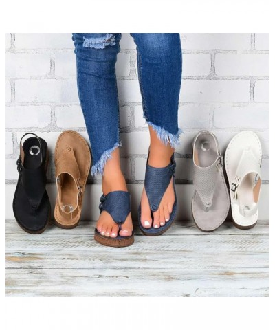 Womens Flat Sandals Ladies Summer Vintage Buckle Design Ankle Strap Thong Sandals Faux Leather Flip Flops Comfy T-Bar Slingba...