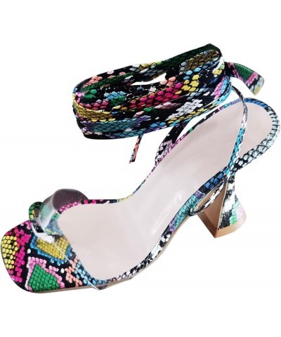 Women's Chunky High Heels High Women Summer Ring Toe Pattern Heel Strap Set Fashion Sandals Women's high Heels (Multicolor, 9...