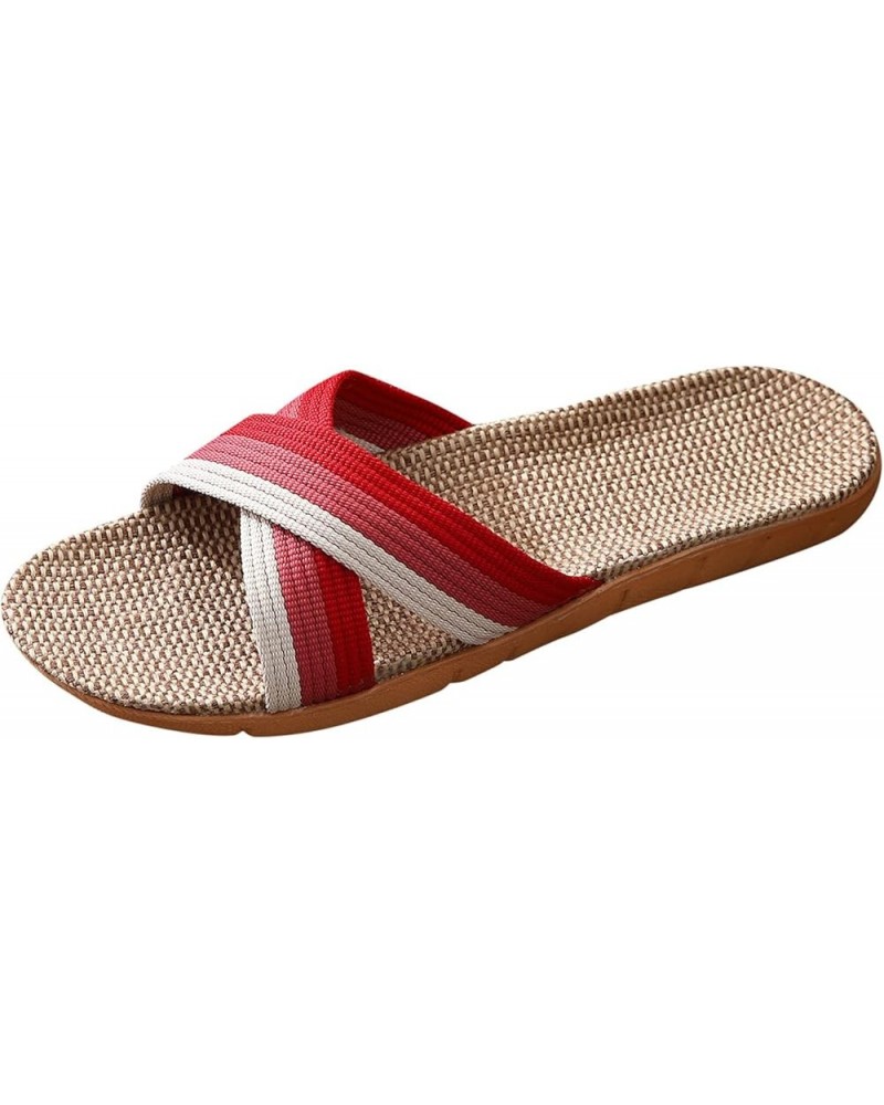 Womens Sandals Dressy Summer Flat, Women's Linen Beach Sandals Slippers Bow Boho Casual Summer Sandals F-red $9.50 Sandals