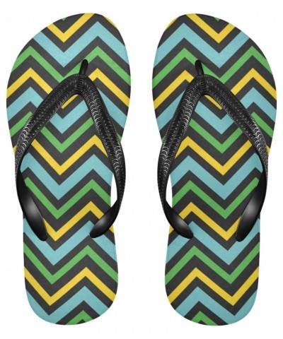 Acpiggto Flip Flops Zigzag Striped Geometric Stripes Yellow Green Women Men Slides Slippers Summer Beach Sandals $14.30 Sandals