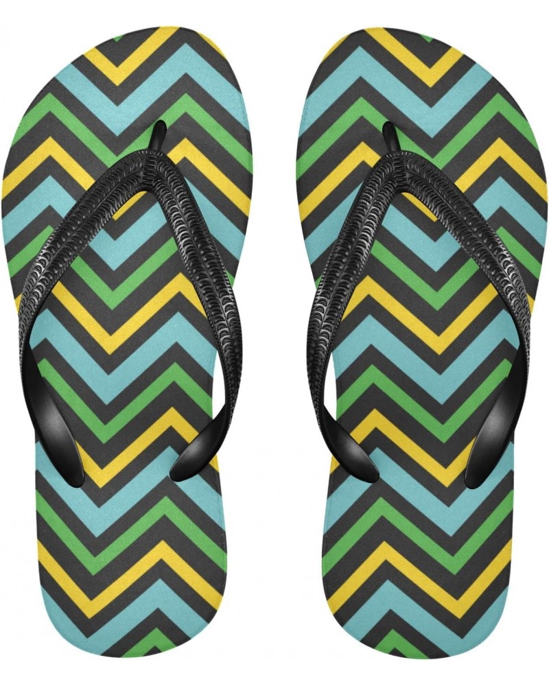 Acpiggto Flip Flops Zigzag Striped Geometric Stripes Yellow Green Women Men Slides Slippers Summer Beach Sandals $14.30 Sandals