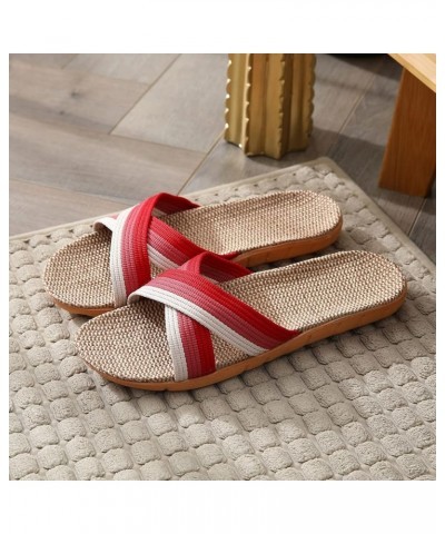 Womens Sandals Dressy Summer Flat, Women's Linen Beach Sandals Slippers Bow Boho Casual Summer Sandals F-red $9.50 Sandals