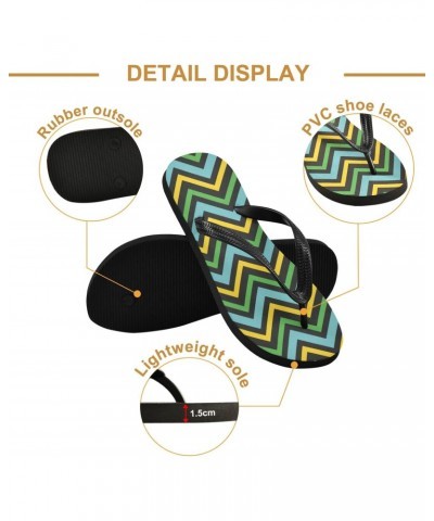 Acpiggto Flip Flops Zigzag Striped Geometric Stripes Yellow Green Women Men Slides Slippers Summer Beach Sandals $14.30 Sandals