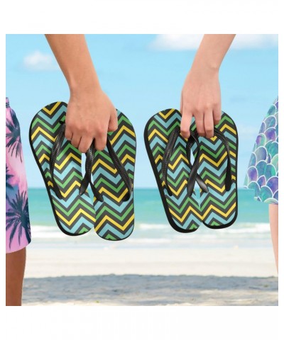 Acpiggto Flip Flops Zigzag Striped Geometric Stripes Yellow Green Women Men Slides Slippers Summer Beach Sandals $14.30 Sandals