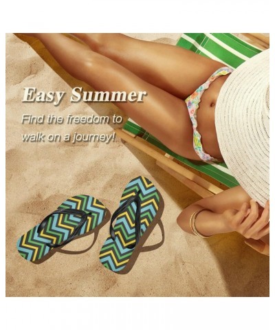 Acpiggto Flip Flops Zigzag Striped Geometric Stripes Yellow Green Women Men Slides Slippers Summer Beach Sandals $14.30 Sandals