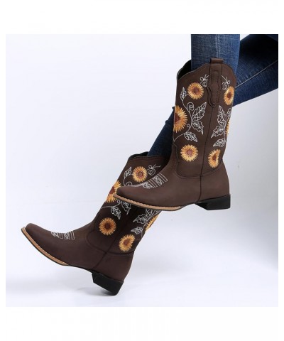 Cowgirl Boots for Women Cowboy Sunflower Mid Calf Western Boots Embroidery Stitched Square Toe Low Heel Brown Black Yellow US...