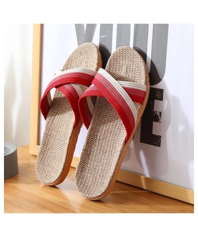 Womens Sandals Dressy Summer Flat, Women's Linen Beach Sandals Slippers Bow Boho Casual Summer Sandals F-red $9.50 Sandals