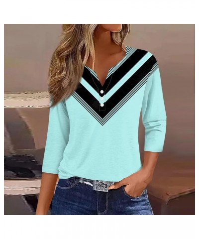 3/4 Sleeve T Shirts for Women Printed V Neck Blouses Button Down Dressy Tshirt Summer Casual Loose Tunic Tops 5-cyan $5.84 Fa...