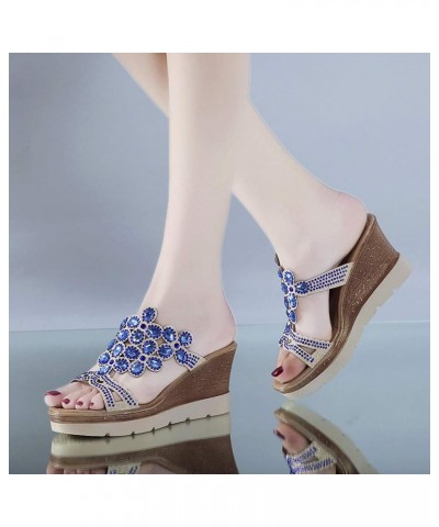 Sandals Slip-On Rhinestone Peep Summer Women Wedges Breathable Toe Beach Shoes Women's Wedges Tenis Shoes for Women (Blue, 5)...