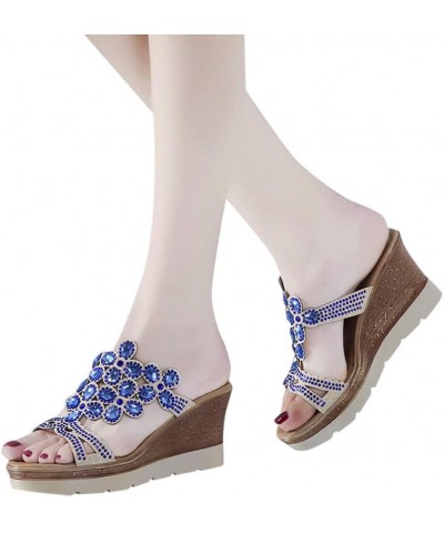 Sandals Slip-On Rhinestone Peep Summer Women Wedges Breathable Toe Beach Shoes Women's Wedges Tenis Shoes for Women (Blue, 5)...