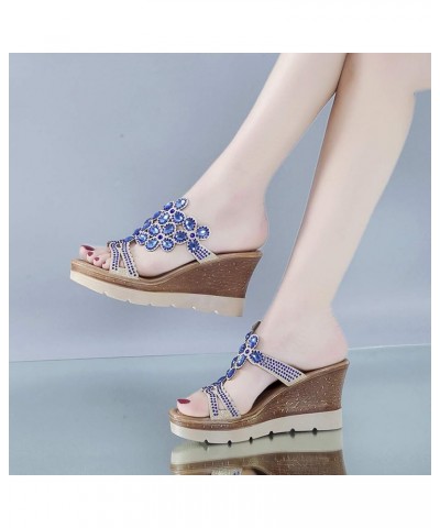 Sandals Slip-On Rhinestone Peep Summer Women Wedges Breathable Toe Beach Shoes Women's Wedges Tenis Shoes for Women (Blue, 5)...