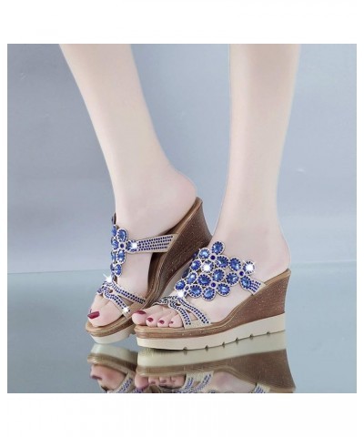 Sandals Slip-On Rhinestone Peep Summer Women Wedges Breathable Toe Beach Shoes Women's Wedges Tenis Shoes for Women (Blue, 5)...