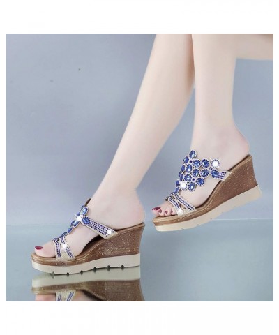 Sandals Slip-On Rhinestone Peep Summer Women Wedges Breathable Toe Beach Shoes Women's Wedges Tenis Shoes for Women (Blue, 5)...