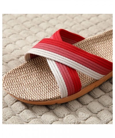 Womens Sandals Dressy Summer Flat, Women's Linen Beach Sandals Slippers Bow Boho Casual Summer Sandals F-red $9.50 Sandals