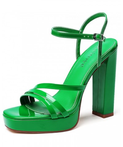 Women's Open Toe Platform Heeled Sandals Chunky Heel Ankle Strap Party High Heels Green $21.90 Sandals