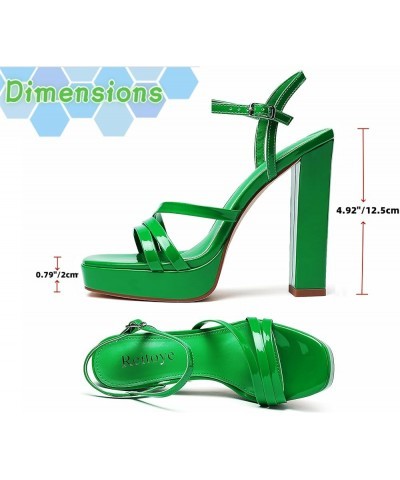 Women's Open Toe Platform Heeled Sandals Chunky Heel Ankle Strap Party High Heels Green $21.90 Sandals