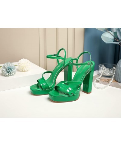 Women's Open Toe Platform Heeled Sandals Chunky Heel Ankle Strap Party High Heels Green $21.90 Sandals