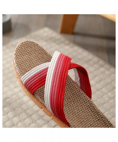 Womens Sandals Dressy Summer Flat, Women's Linen Beach Sandals Slippers Bow Boho Casual Summer Sandals F-red $9.50 Sandals