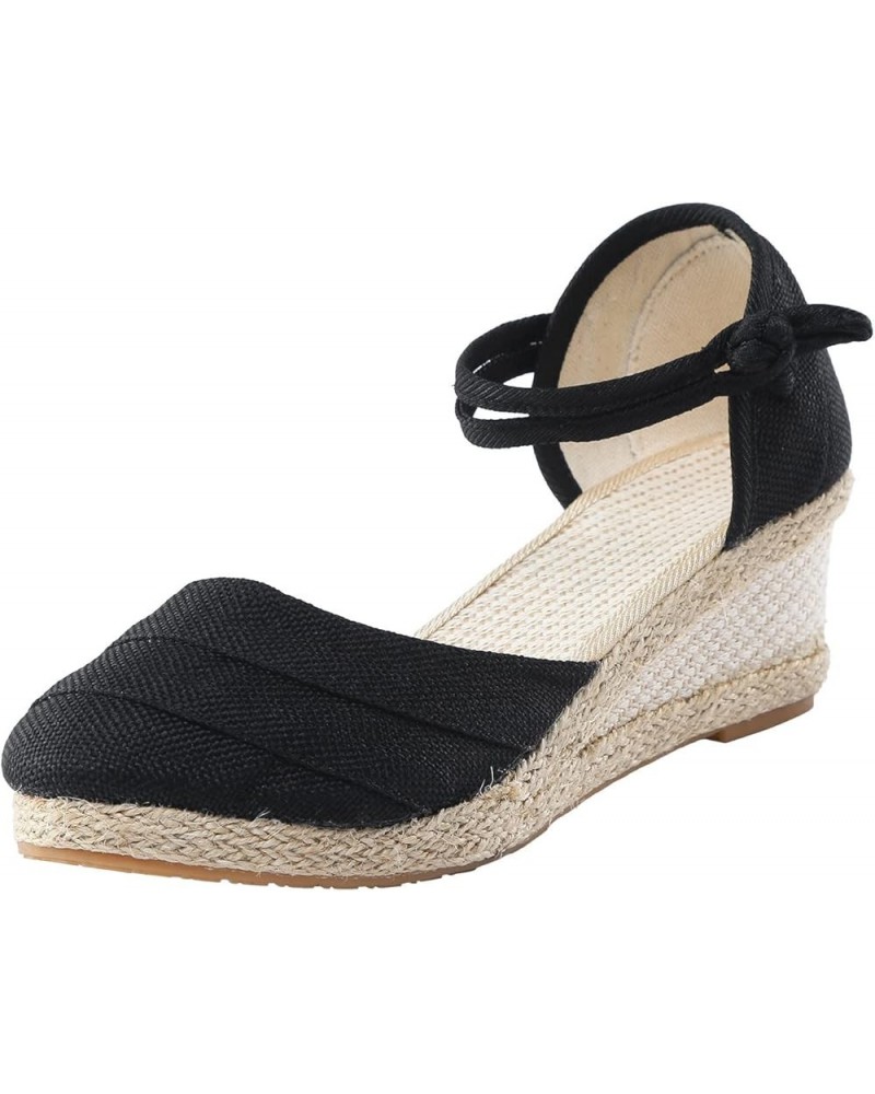 Platform Sandals Espadrille, Women's Straps Platform Wedges Sandals Casual Summer Closed Toe Espadrilles Sandals Black $8.32 ...