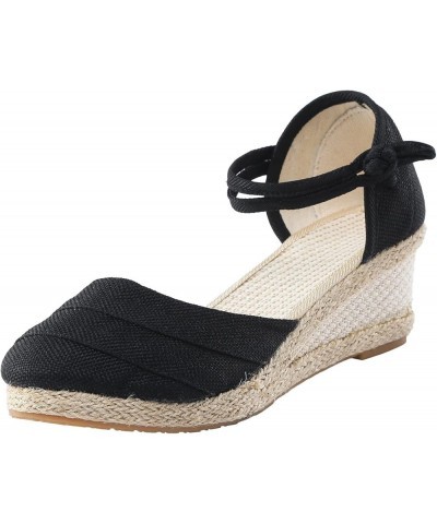 Platform Sandals Espadrille, Women's Straps Platform Wedges Sandals Casual Summer Closed Toe Espadrilles Sandals Black $8.32 ...