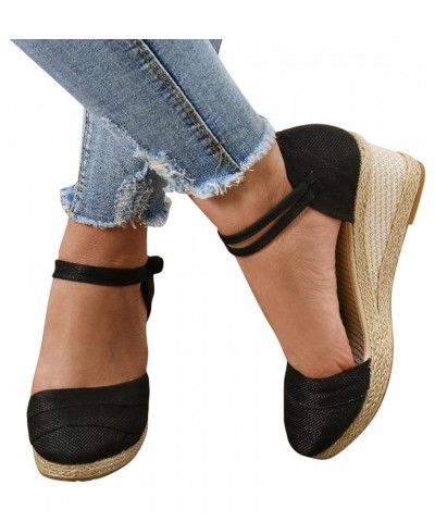 Platform Sandals Espadrille, Women's Straps Platform Wedges Sandals Casual Summer Closed Toe Espadrilles Sandals Black $8.32 ...