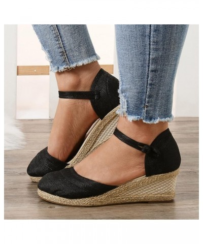 Platform Sandals Espadrille, Women's Straps Platform Wedges Sandals Casual Summer Closed Toe Espadrilles Sandals Black $8.32 ...