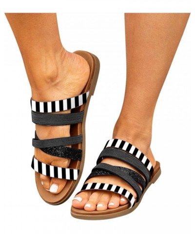 Womens Sandals Flip Flops Summer Sandals Striped Sandals Clip Toe Flip Flops Boho Casual Slippers Beach Shoes Black $11.88 Sa...