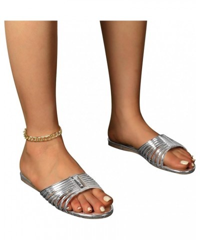 Women's Casual Wind Fish Mouth Beach Flat Bottom Sandals Versatile Slip on Beach Thong Sandals for Women Girl Silver 6.5 $17....