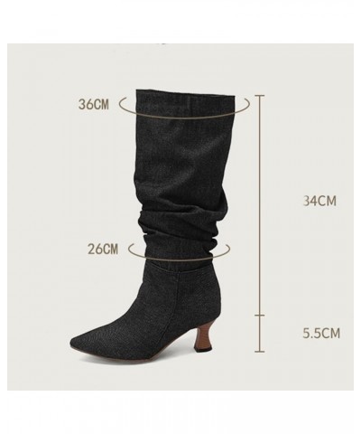 MEKEWUNEY Fashion Womens pleated boots Chunky Low Heel Mid calf Boots 539 Pu Black $26.83 Boots