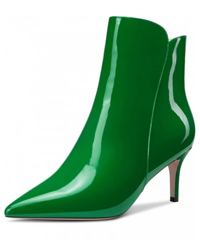 Women Ankle Boots Short Bootie Close Pointed Toe Slip-on Stiletto Mid Heel Patent Zipper 2.5 Inch Deep Green $42.77 Boots