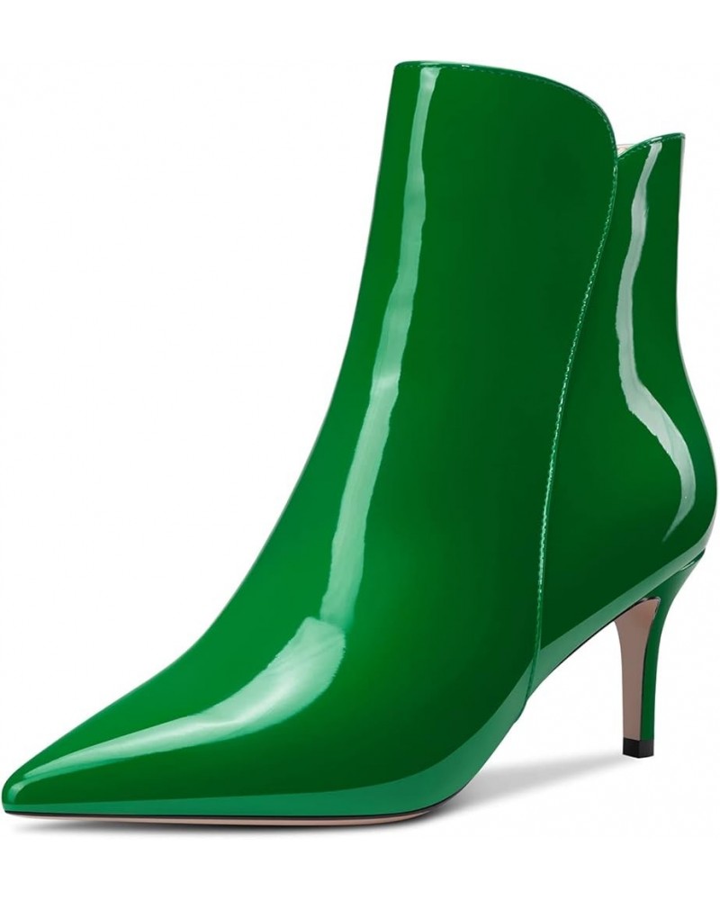 Women Ankle Boots Short Bootie Close Pointed Toe Slip-on Stiletto Mid Heel Patent Zipper 2.5 Inch Deep Green $42.77 Boots