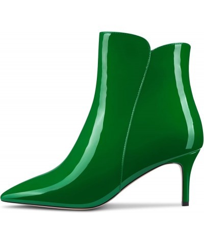 Women Ankle Boots Short Bootie Close Pointed Toe Slip-on Stiletto Mid Heel Patent Zipper 2.5 Inch Deep Green $42.77 Boots