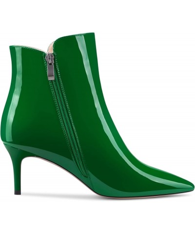 Women Ankle Boots Short Bootie Close Pointed Toe Slip-on Stiletto Mid Heel Patent Zipper 2.5 Inch Deep Green $42.77 Boots