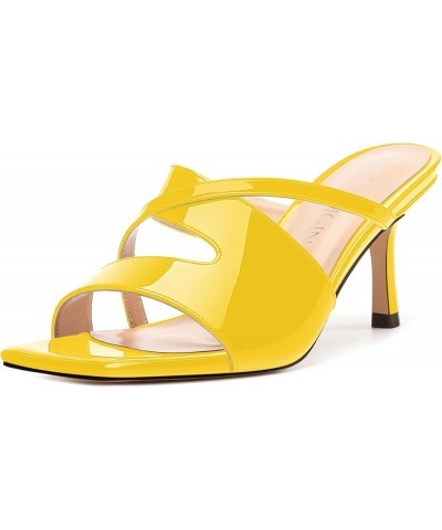 Women's Heeled Sandals, Comfortable Square Open Toe Kitten Heels Slip On Casual Summer Dressy Sandals Yellow Patent $30.86 Sa...