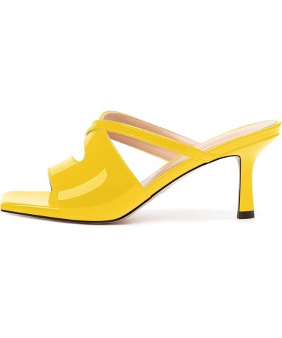 Women's Heeled Sandals, Comfortable Square Open Toe Kitten Heels Slip On Casual Summer Dressy Sandals Yellow Patent $30.86 Sa...