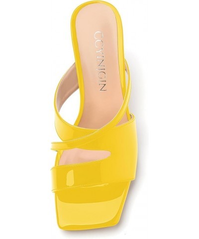 Women's Heeled Sandals, Comfortable Square Open Toe Kitten Heels Slip On Casual Summer Dressy Sandals Yellow Patent $30.86 Sa...