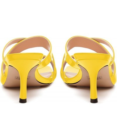 Women's Heeled Sandals, Comfortable Square Open Toe Kitten Heels Slip On Casual Summer Dressy Sandals Yellow Patent $30.86 Sa...