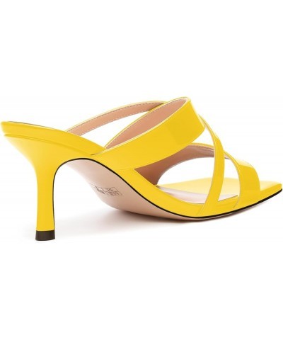 Women's Heeled Sandals, Comfortable Square Open Toe Kitten Heels Slip On Casual Summer Dressy Sandals Yellow Patent $30.86 Sa...