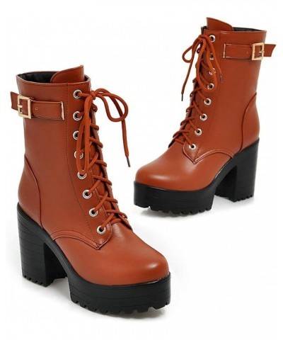 Women's Chunky Heel Lace Up Combat Boots Platform High Heel Ankle Boots Goth Buckle Motorcycle Shoes Light Brown 2 $26.76 Boots