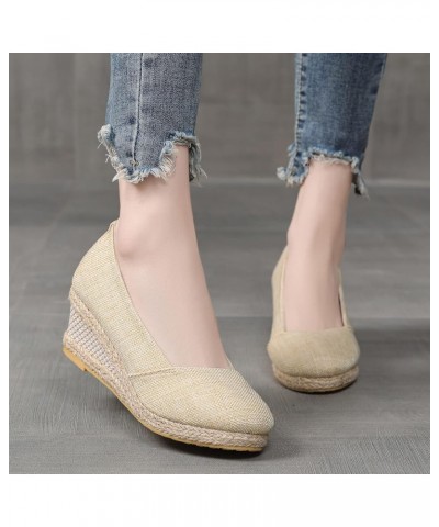 Fashion Women Summer Weave Wedges Breathable Slip On Round Toe Sandals Comfortable Beach Single Shoes Women Heel Sandals Size...