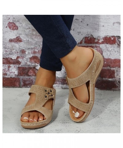 Women Platform Sandals Women's Summer Flowers Non Slip Slip On Wedges Beach Open Toe Breathable Sandals Shoes 8.5 Beige $15.9...