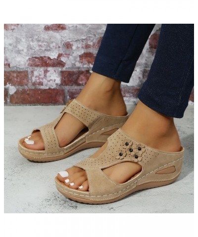 Women Platform Sandals Women's Summer Flowers Non Slip Slip On Wedges Beach Open Toe Breathable Sandals Shoes 8.5 Beige $15.9...