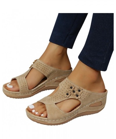 Women Platform Sandals Women's Summer Flowers Non Slip Slip On Wedges Beach Open Toe Breathable Sandals Shoes 8.5 Beige $15.9...