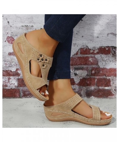 Women Platform Sandals Women's Summer Flowers Non Slip Slip On Wedges Beach Open Toe Breathable Sandals Shoes 8.5 Beige $15.9...