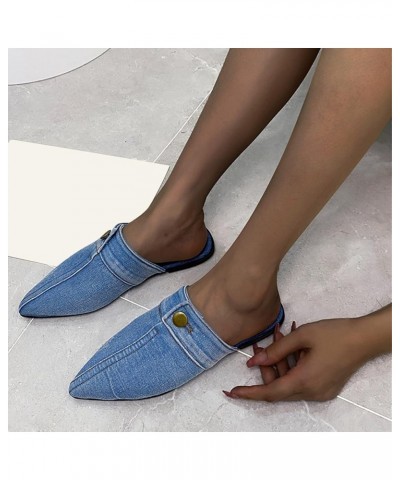 Ladies Fashion Solid Color Denim Half Slippers Pointed Toe Flat Casual Shoes Women Comfortable Shoes (Light Blue, 9) 6.5 Ligh...