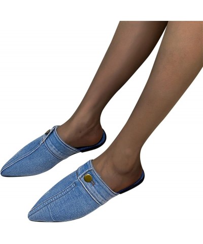 Ladies Fashion Solid Color Denim Half Slippers Pointed Toe Flat Casual Shoes Women Comfortable Shoes (Light Blue, 9) 6.5 Ligh...