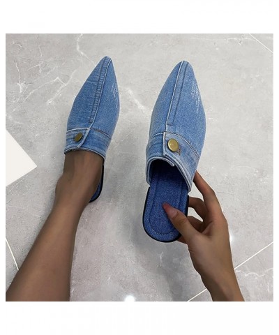 Ladies Fashion Solid Color Denim Half Slippers Pointed Toe Flat Casual Shoes Women Comfortable Shoes (Light Blue, 9) 6.5 Ligh...