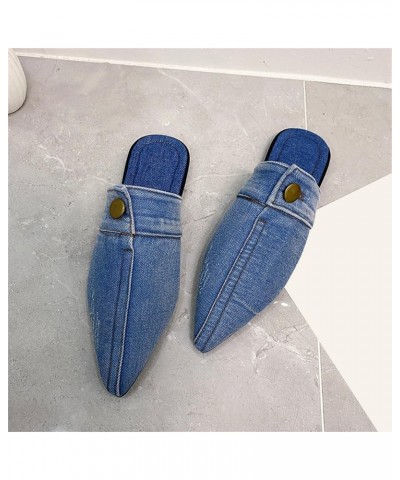 Ladies Fashion Solid Color Denim Half Slippers Pointed Toe Flat Casual Shoes Women Comfortable Shoes (Light Blue, 9) 6.5 Ligh...