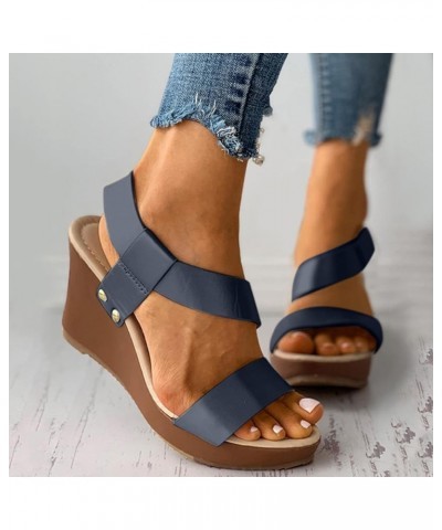 Womens Wedge Sandals Fashion Strap Ankle Platform Wedges Sandals Roman Shoes For Women 3h3-dark Blue $13.82 Athletic Shoes