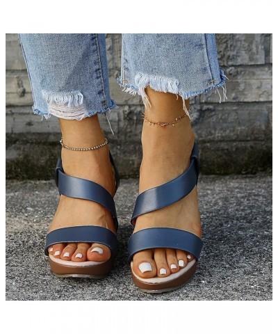 Womens Wedge Sandals Fashion Strap Ankle Platform Wedges Sandals Roman Shoes For Women 3h3-dark Blue $13.82 Athletic Shoes